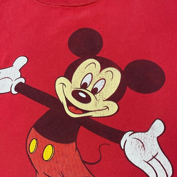 VINTAGE Disney Designs Mickey Mouse Shirt Adult 2XL Red 90s VTG Mens DISTRESSED - Picture 4 of 14